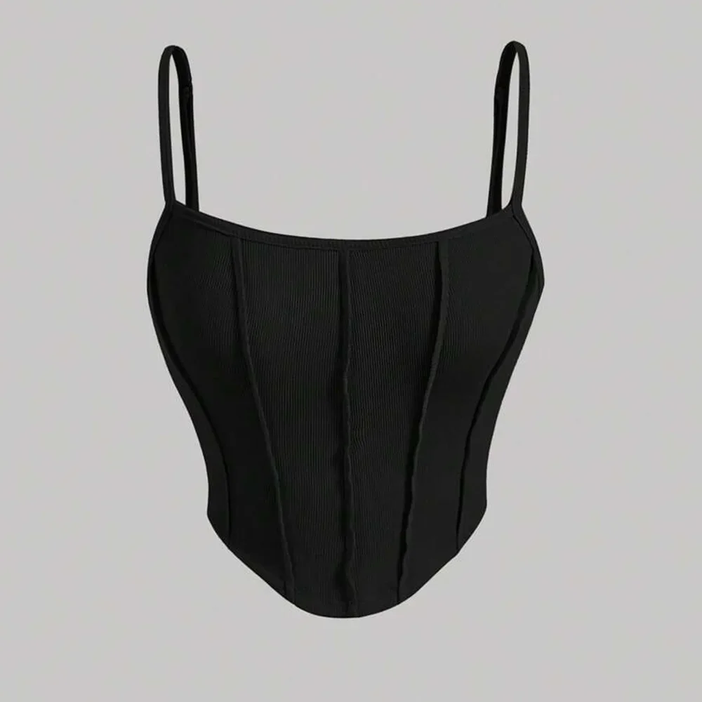 

Retro Style Black Slim Slim Camisole Women's Summer Street Fashion Item Super Short Inner Wear