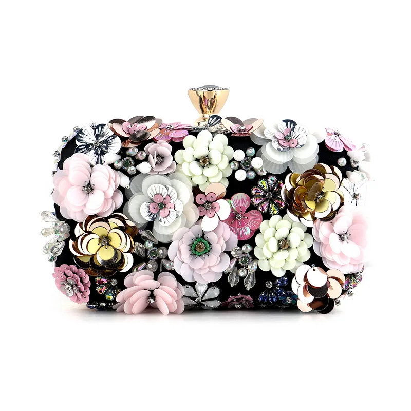 Fashion Women Bags Flower Diamonds Embroidery Small Clutch Luxury Lady Handbags Evening Bags New Arrival Chain Shoulder Purse