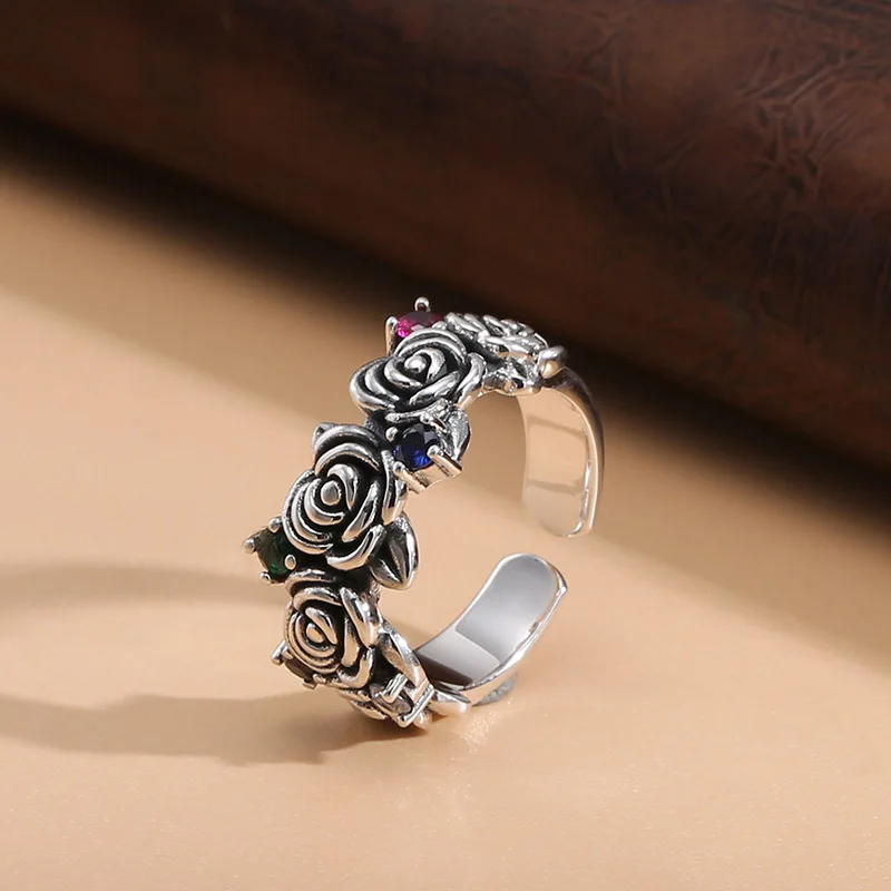 rose ring for women retro distressed ring versatile fashionable diamond index finger ring trendy hand accessories