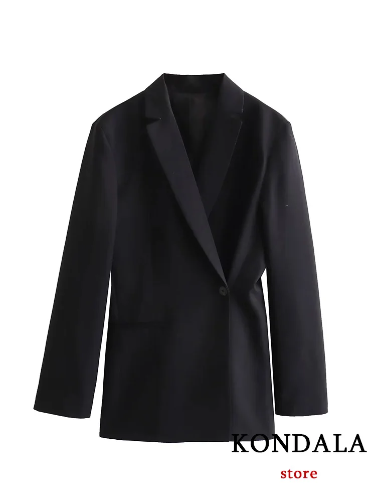

KONDALA Office Lady Women Black Blazer Solid Pockets V Neck Long Sleeve Single Button Blazer Fashion 2023 Autumn Winter Outwears
