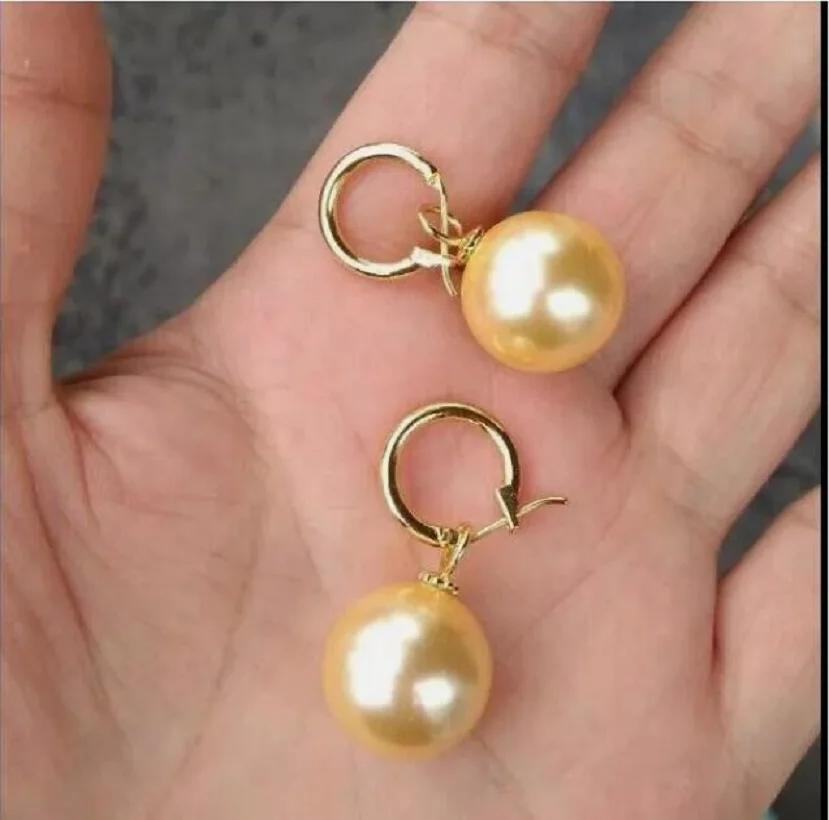 Fine Jewelry Genuine AAA10-11mm Round Natural South SeaYellow Pearl Earring 14KpYellow Gold