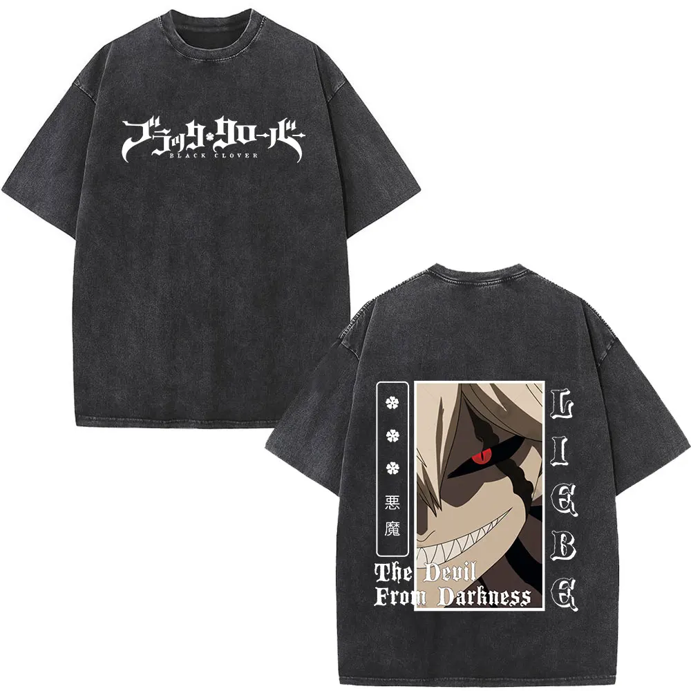 Anime Black Clover Asta Yuno Vintage Washed T-shirts Unisex Clothing Fashion Oversized Tees T Shirts Cotton Short Sleeve T-shirt