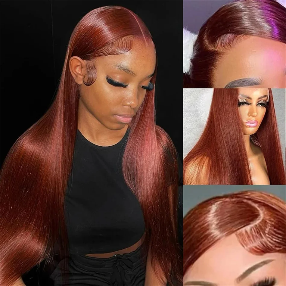 13x4 Reddish Brown Lace Front Wigs Human Hair 180% Density 13x6 HD Lace Front Wigs Human Hair Straight Copper Red Lace Front Wig