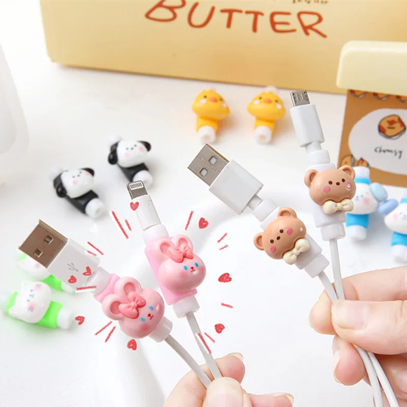 2pcs/set Kawaii Cable Protector Creative Lovely Cartoon Animal Charging Cable Earphone Cable Usb Winder Wire Cord Organizer