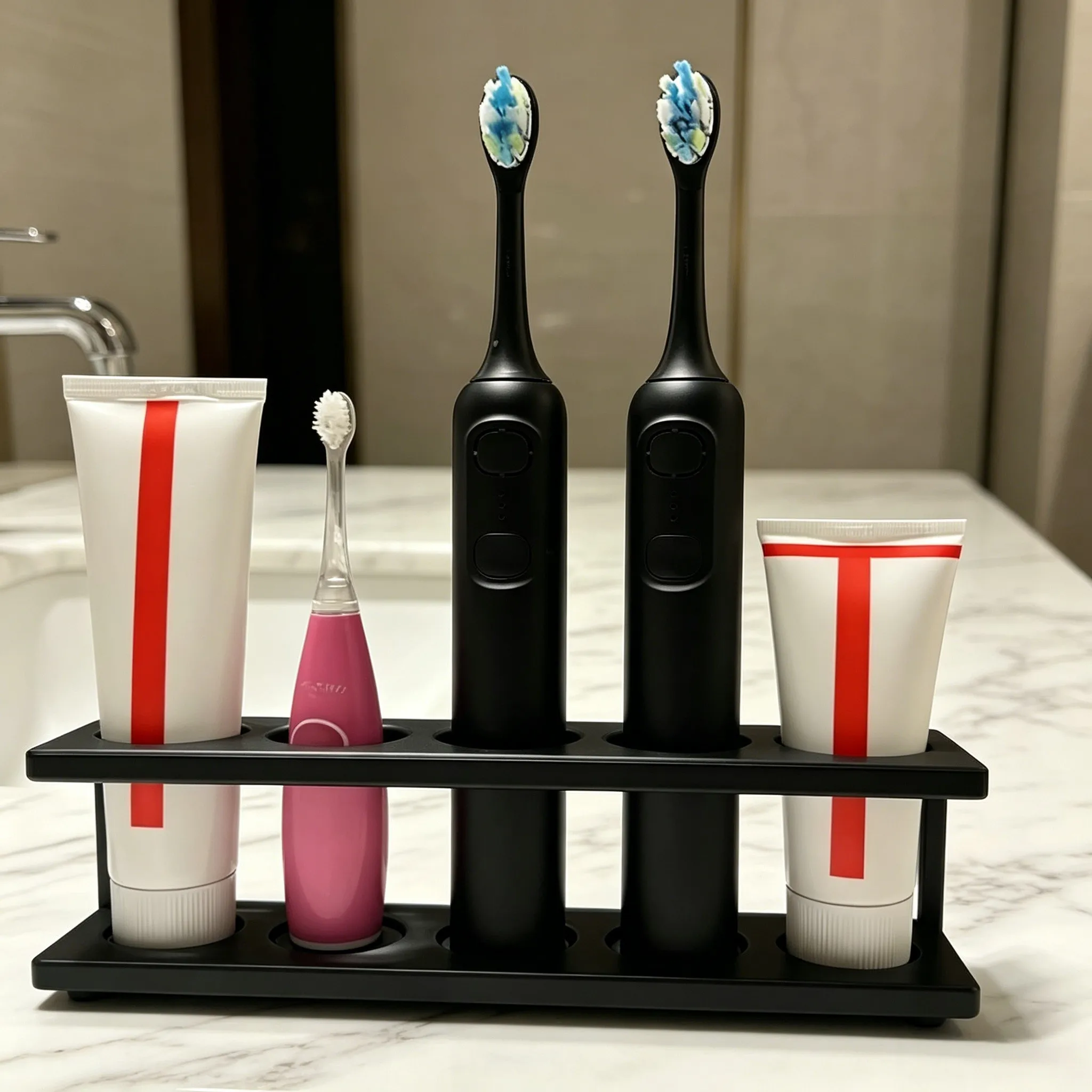 1pcs Multi-Slot Electric Toothbrush Holder with Drain – Countertop Vanity Organizer, Bathroom Storage