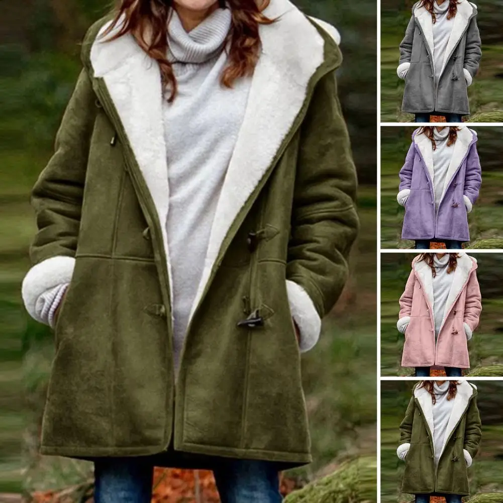 Women Jacket Soft Women Jacket Women's Hooded Plush Winter Coat with Windproof Mid Length Cold Resistant Features