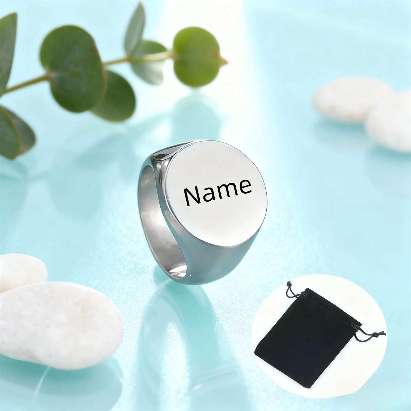 

Кольцо с круглым лицом в стиле ретро по индивидуальному заказу, простое круглое кольцо с именем и датой из нержавеющей стали, модное ювелирное изделие, подарок