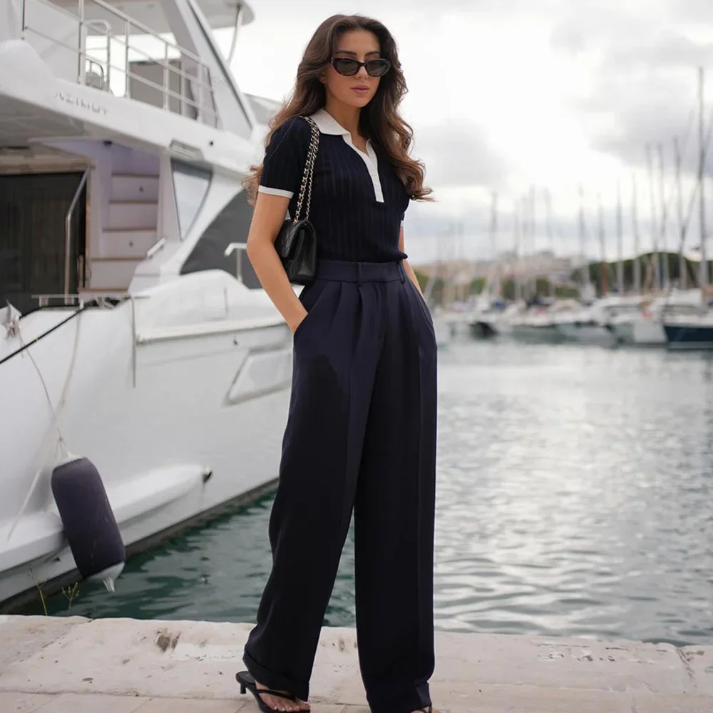 Elegante retalhos de malha pulôver moda feminina lapela contraste cor camisola casual fino ajuste pulôver de malha camiseta