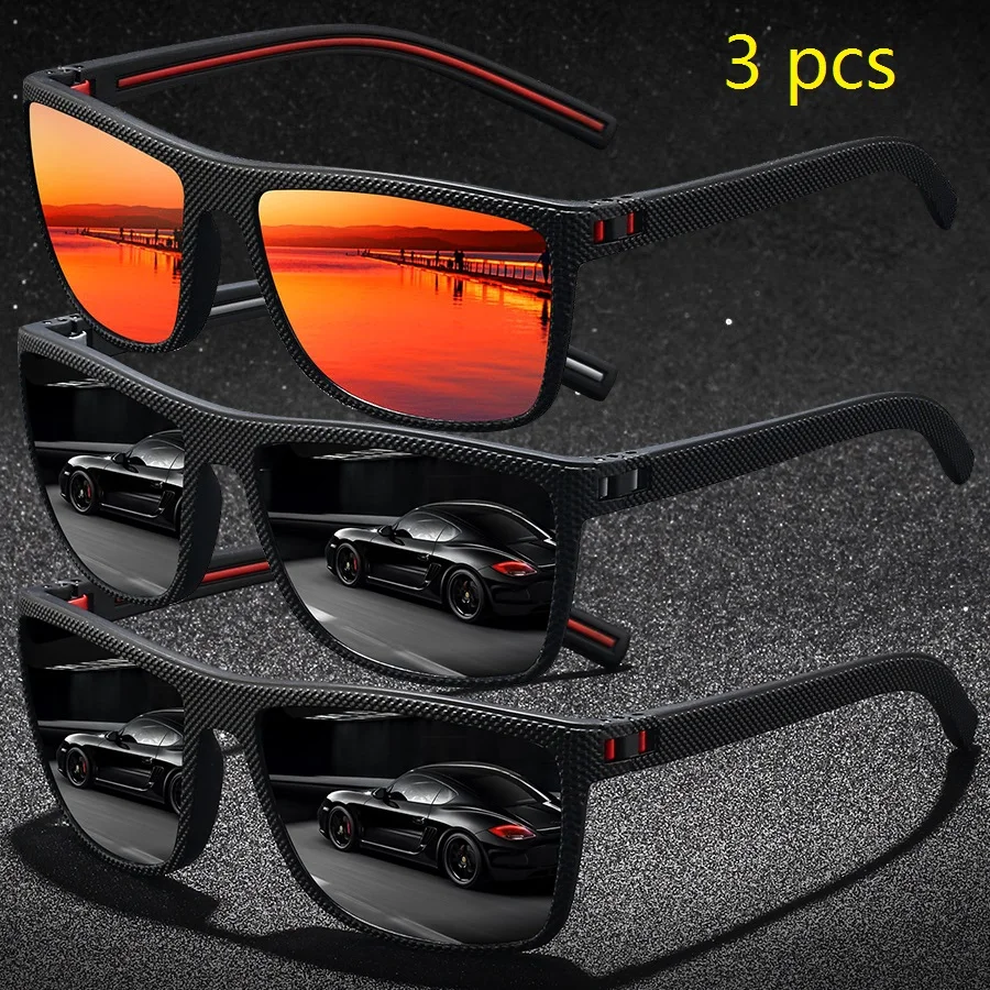 3 Pieces Vintage Check Pattern Polarized Sunglasses For Men Women Fishing Driving Fashion Square Brand Design Sun Glasses UV400