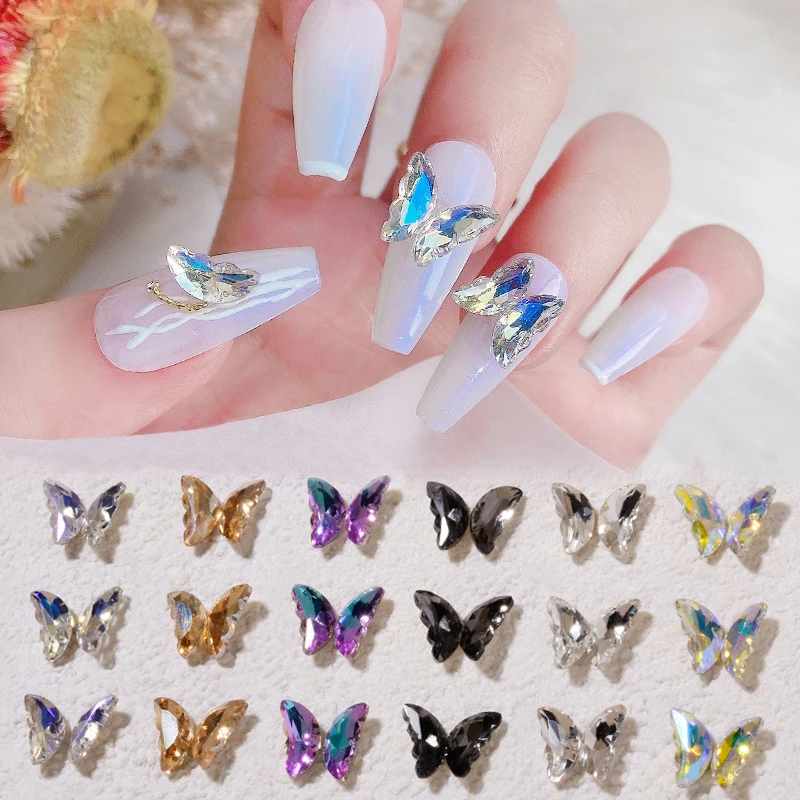 

20Pc Crystal Butterfly Wings Charm 3D Nail Decorations Glitter Butterfly Rhinestone Exquisite Manicure DIY Strass Glass Material