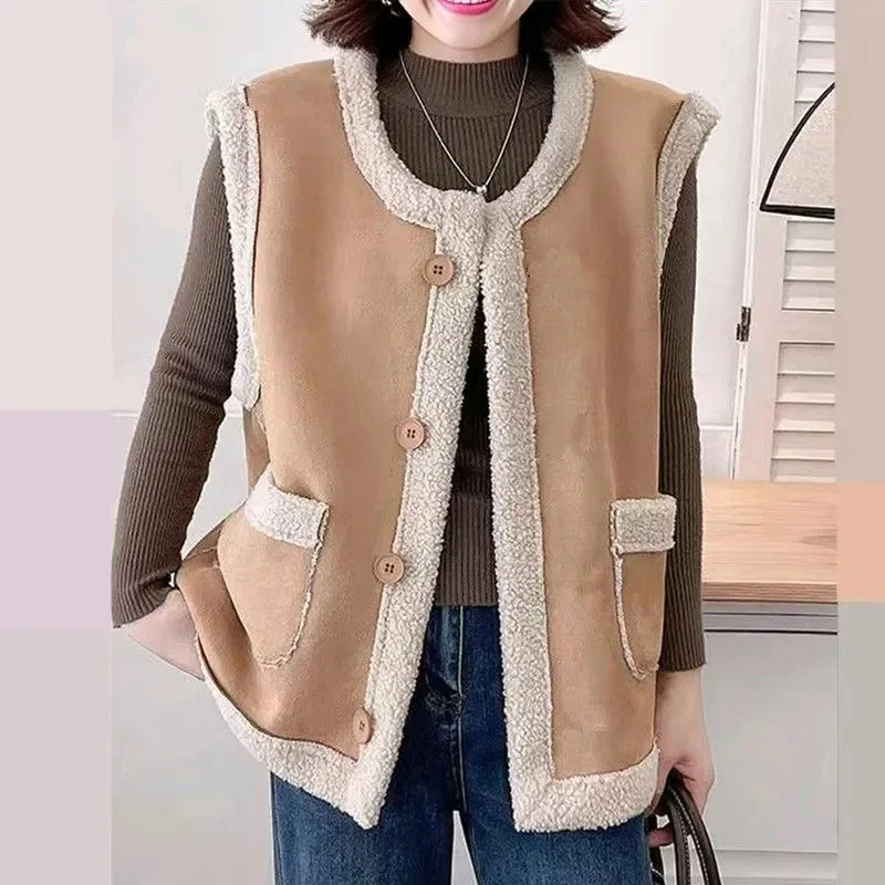 

Женские куртки, женские жилеты на осень и зиму, бархатный стеганый жилет с имитацией ягненка, плюшевый жилет, повседневный жилет без рукавов «Джокер», пальто