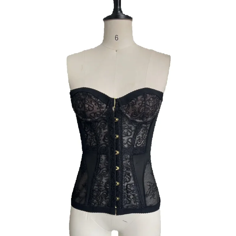 

Сексуальный обтягивающий корсет для пикантных девушек, жилет с ремешком из рыбьей кости, кружевной прозрачный тонкий топ с открытой спиной, праздничная одежда, 2025 г., женские уличные топы, хит продаж