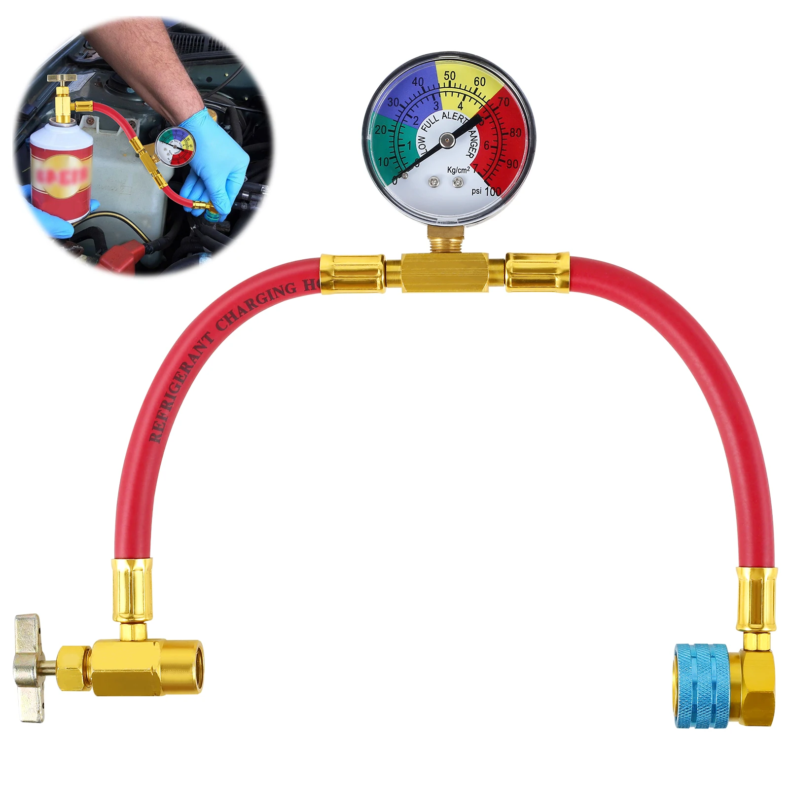 

R1234YF Шланг для заправки хладагента из алюминиевого сплава Комплект трубок для заправки хладагента Прочный манометр Низкая сторона Быстроразъемное соединение для автомобиля и дома