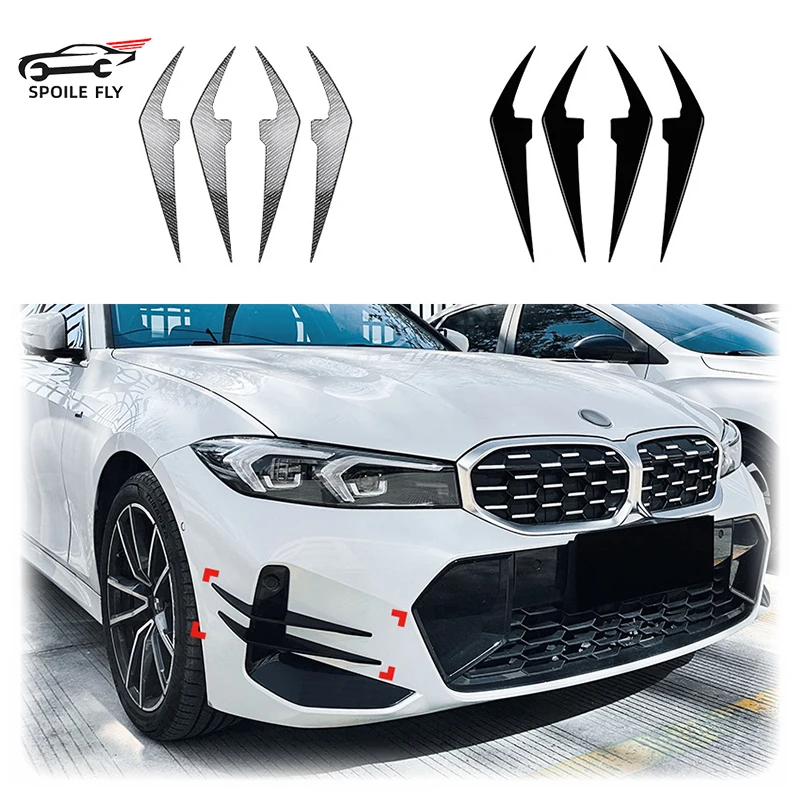 

Car Front Bumper Splitter Side Air Vent Wind Knife Glossy Black Carbon Fiber Look For BMW 3 Series G20 G21 LCI M Sport 2023+