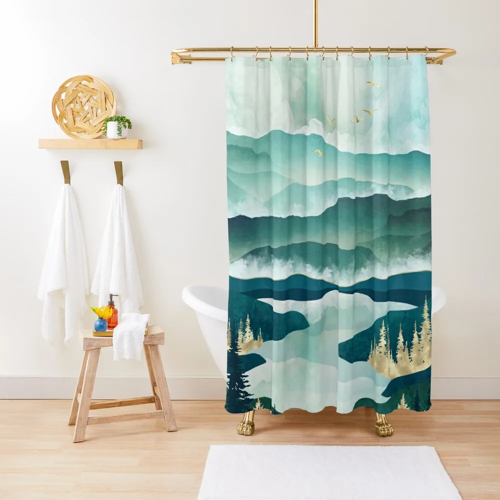 

Misty Lake Shower Curtain In The Bathroom Waterproof Bath And Anti-Mold Luxury Bathroom Curtain