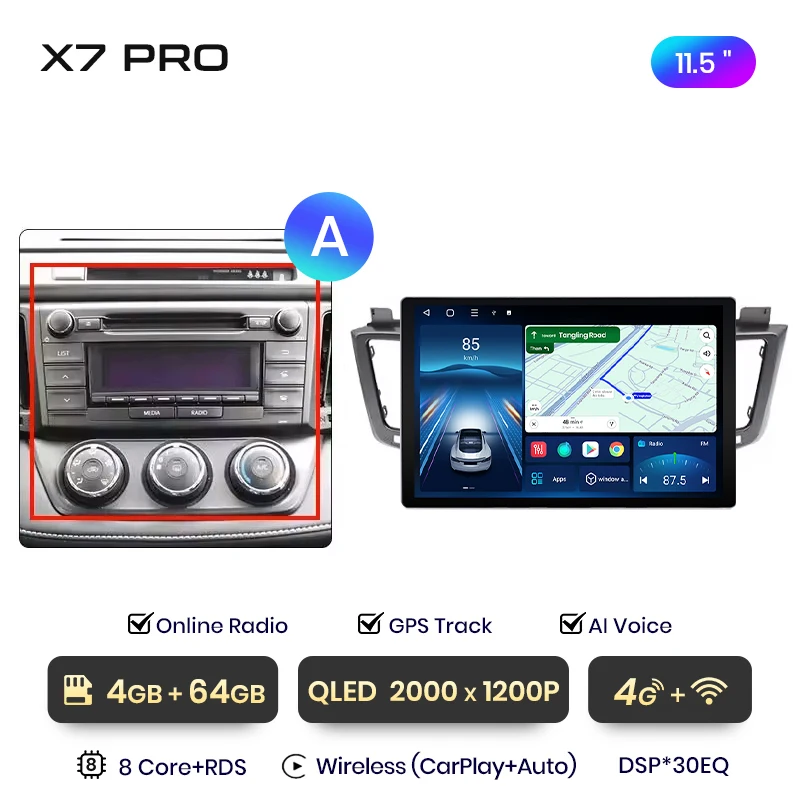 Junsun 13,1 inch QLED Android draadloze CarPlay autoradio voor Toyota RAV4 2012-2018 Intelligent Systems DSP SWC RDS GPS FM
