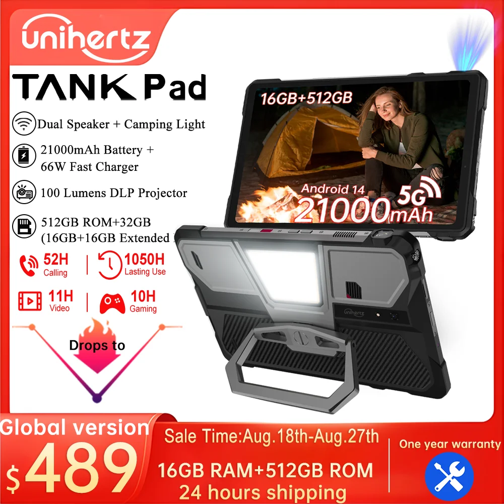 Unihertz Tank PAD by 8849 Rugged Projector Tablet 21000mAh 10.95