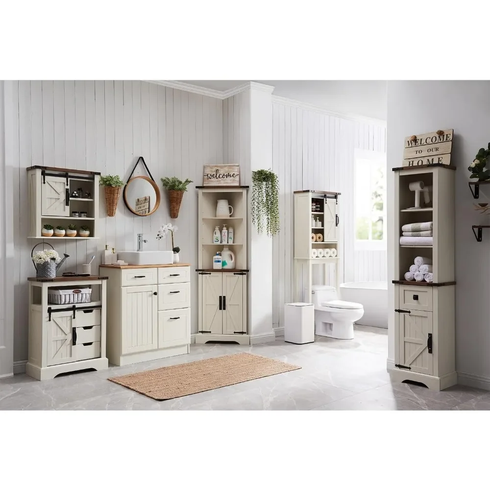 Over The Toilet Storage Cabinet, Farmhouse Storage Cabinet Over Toilet with Sliding Barn Door & Adjustable Shelves