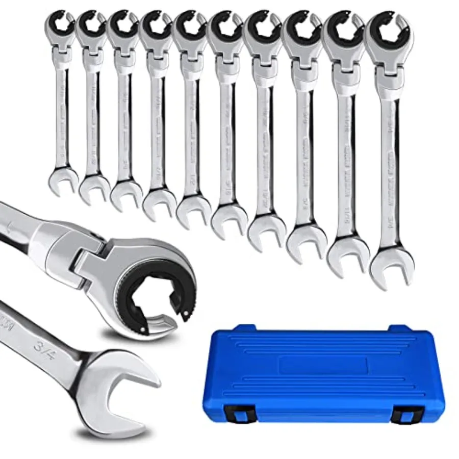 

LOSCHEN SAE Flex-Head Ratcheting Wrench Combination Wrench Set 10 Pcs/Set with 72 Teeth Chrome Vanadium Steel Tubing Ratchet Sp