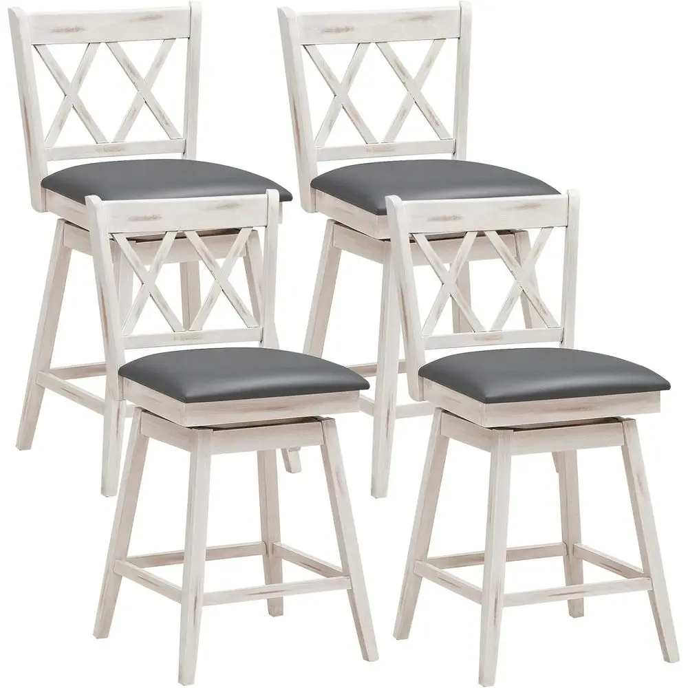 

Set of 4 25 Swivel Counter Height Bar Stools with Upholstered Cushion and Backrest, Antique White and Grey
