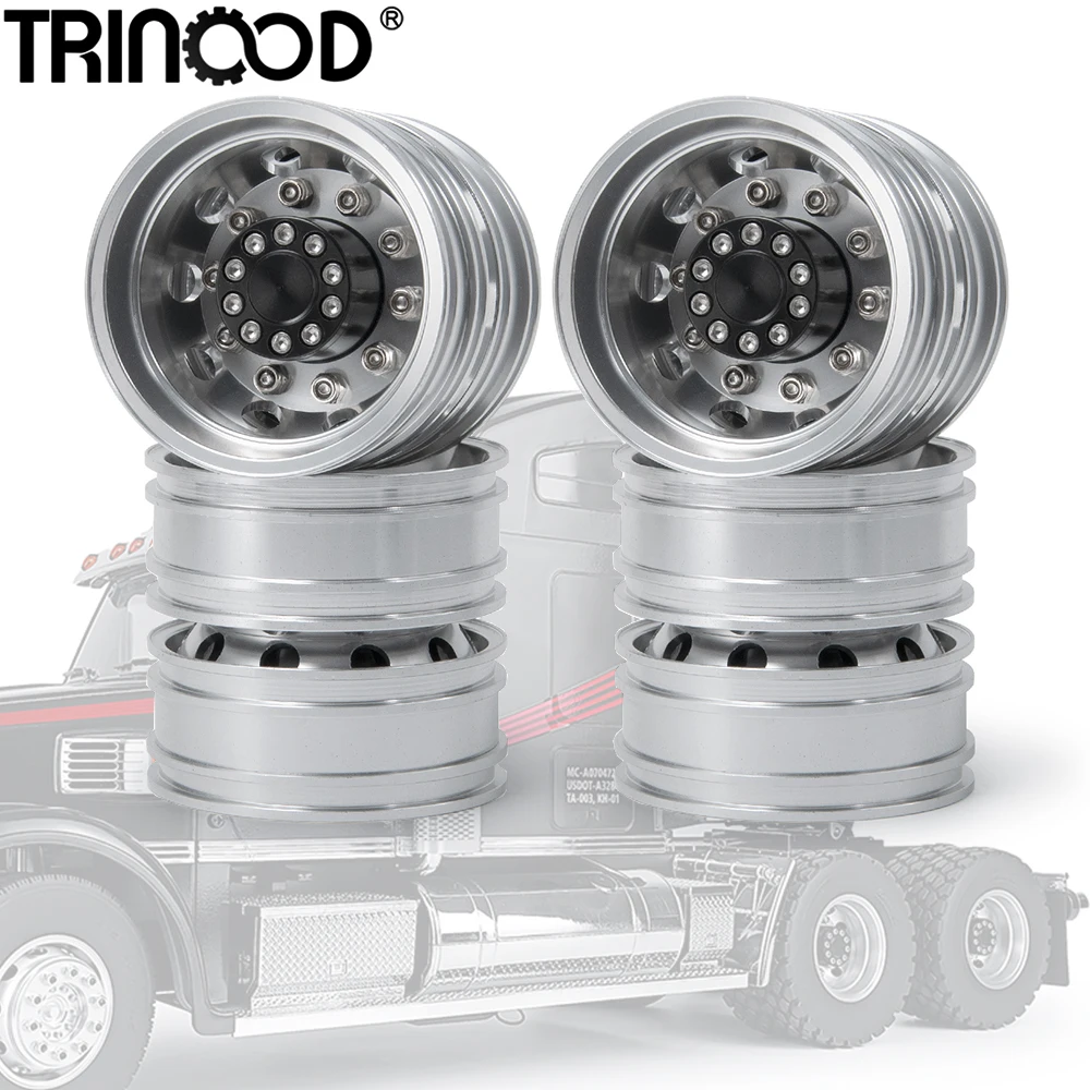 TRINOOD Aluminum Alloy Rear Wheel Rim 10 Spokes Wheel Hub for 1/14 Tamiya Tractor 770S R620 VOLVO BENZ Arocs MAN Parts