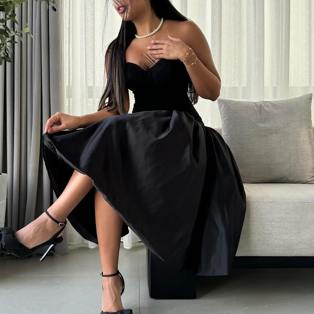 

Customized Sexy Satin A-Line Evening Dress High Quality Tea Length Sweetheart Sleeveless vestidos para mujer Saudi Arabia 2024