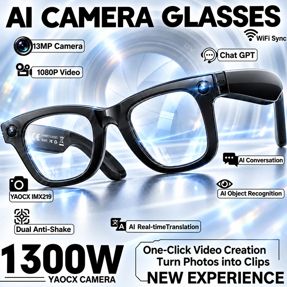 New W620 Pro AI Smart Glasses 13MP Camera Video Recording AI Photo Recognition Q&A Bluetooth Call Anti-Blue Light Eyewear 2026