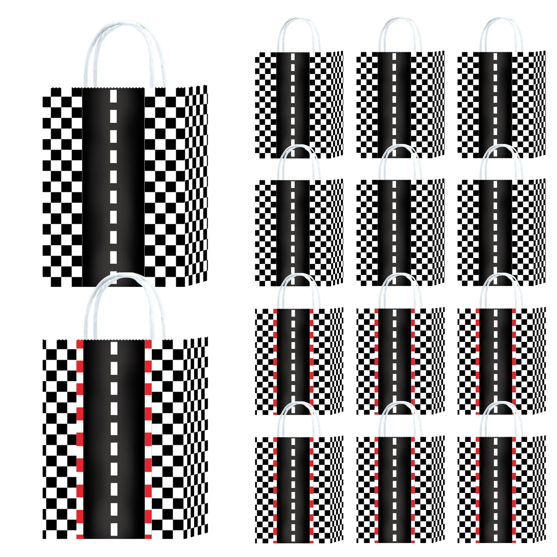 4/8/16pcs Racing Themed Party Gift Bags Black and White Checkered Tote Bags Candy Gift Bags Birthday Party Decoration Supplies