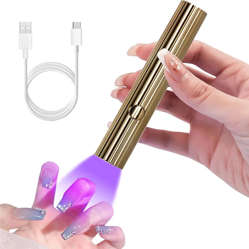 ABAG Mini UV LED Nail Dryers 3W Portable Quick Nail Drying Lamp USB Rechargeable Mini Flashlight Pen, Durable Easy To Use Gold