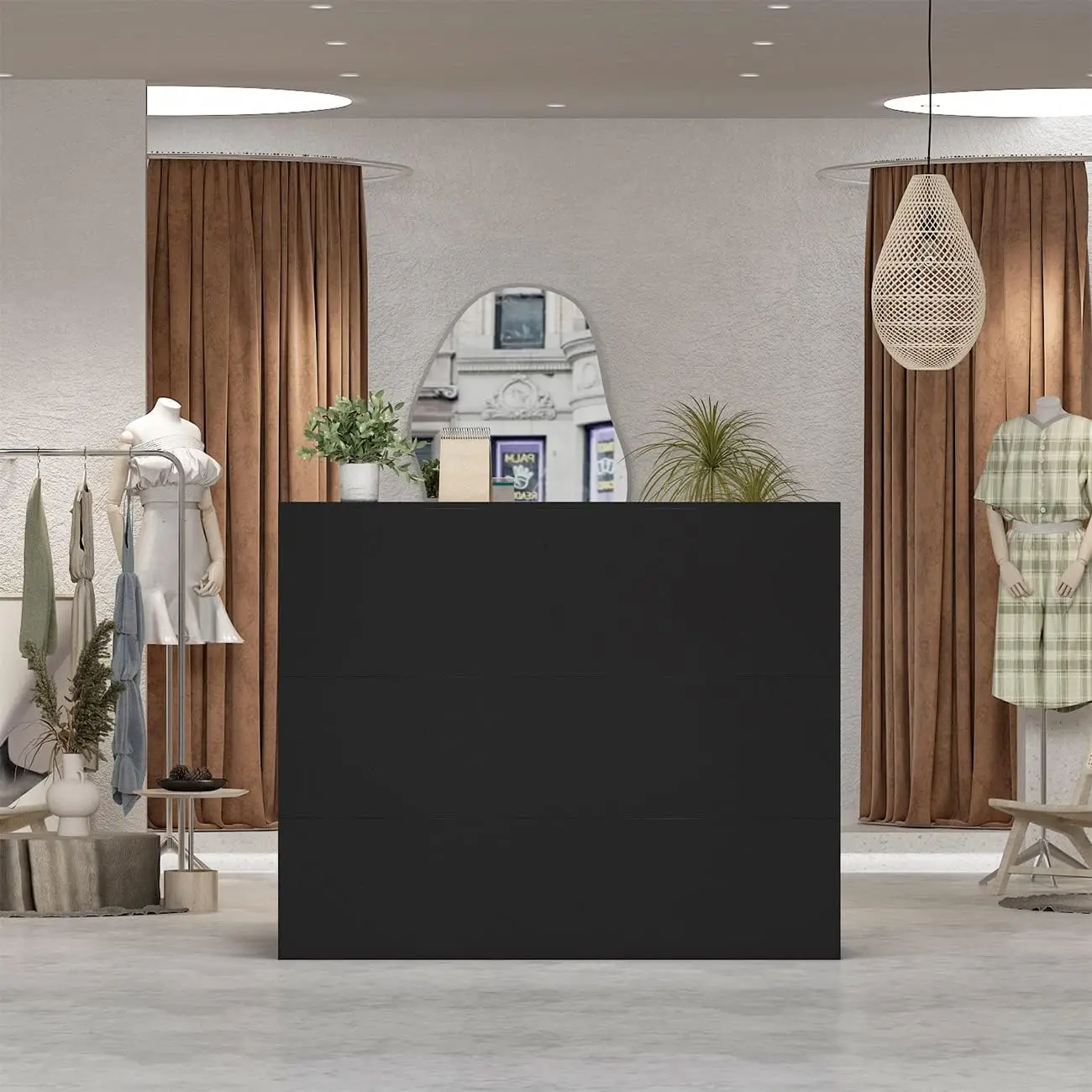 [Helong Store]Reception Desk Reception Stations with Open Shelf & Drawers, L Shape Reception Table Wooden Computer Desk for Offi