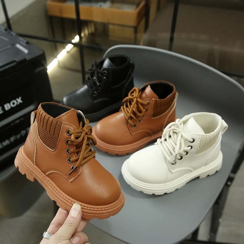 

Kids Short Boots Versatile Casual Children Leather Boots Soild Color Retro 2025 Autumn Winter New Children Ankle Boots Soft Sole