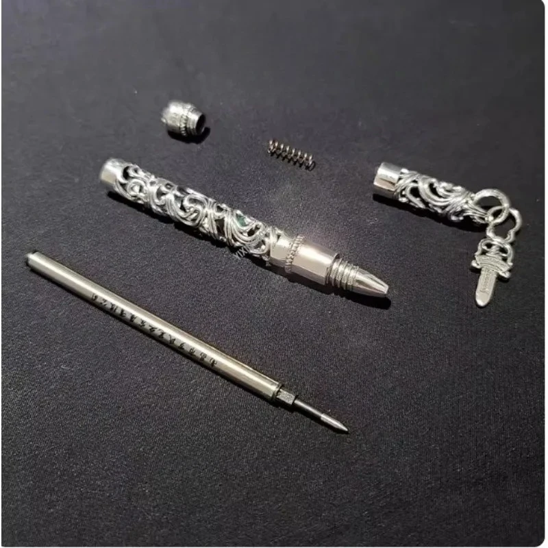 Cadeau d'affaires haut de gamme unisexe, stylo vintage gravé à motif croix creuse - Stylo à bille en métal