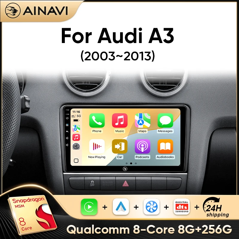 Ainavi راديو السيارة لأودي A3 8P 2003 2005 2008 2010 2011 2012 2013 اللاسلكية Carplay أندرويد السيارات سيارة مشغل وسائط متعددة 2 Din #1