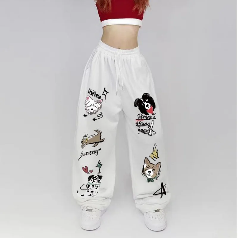 Pantaloni da ballo jazz alla moda carini Pantaloni a gamba larga con graffiti dei cartoni animati Pantaloni sportivi Harajuku Streetwear Pantaloni comodi a vita alta
