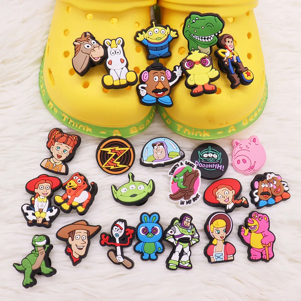 1-25pcs Popular Toy Story Woody Buzz Sandals Charm Dinosaur Pig Miniso Kids Shoes Accessories For Holiday Gifts