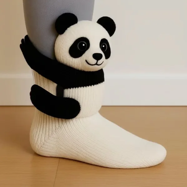 

1 Pair Panda Hand-Crocheted 3D Socks, Double-Layer Warm Winter Animal Soft -Pilling Hand Washable Cozy (Ideal Christmas Gift)