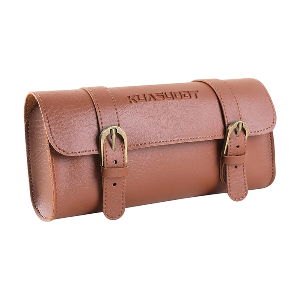 Motorcycle Saddle Storage Bag Leather Retro Bicycle Tail Bag Large Capacity Bicycle Front Fork Tail Tool Bag for Outdoot Cycling