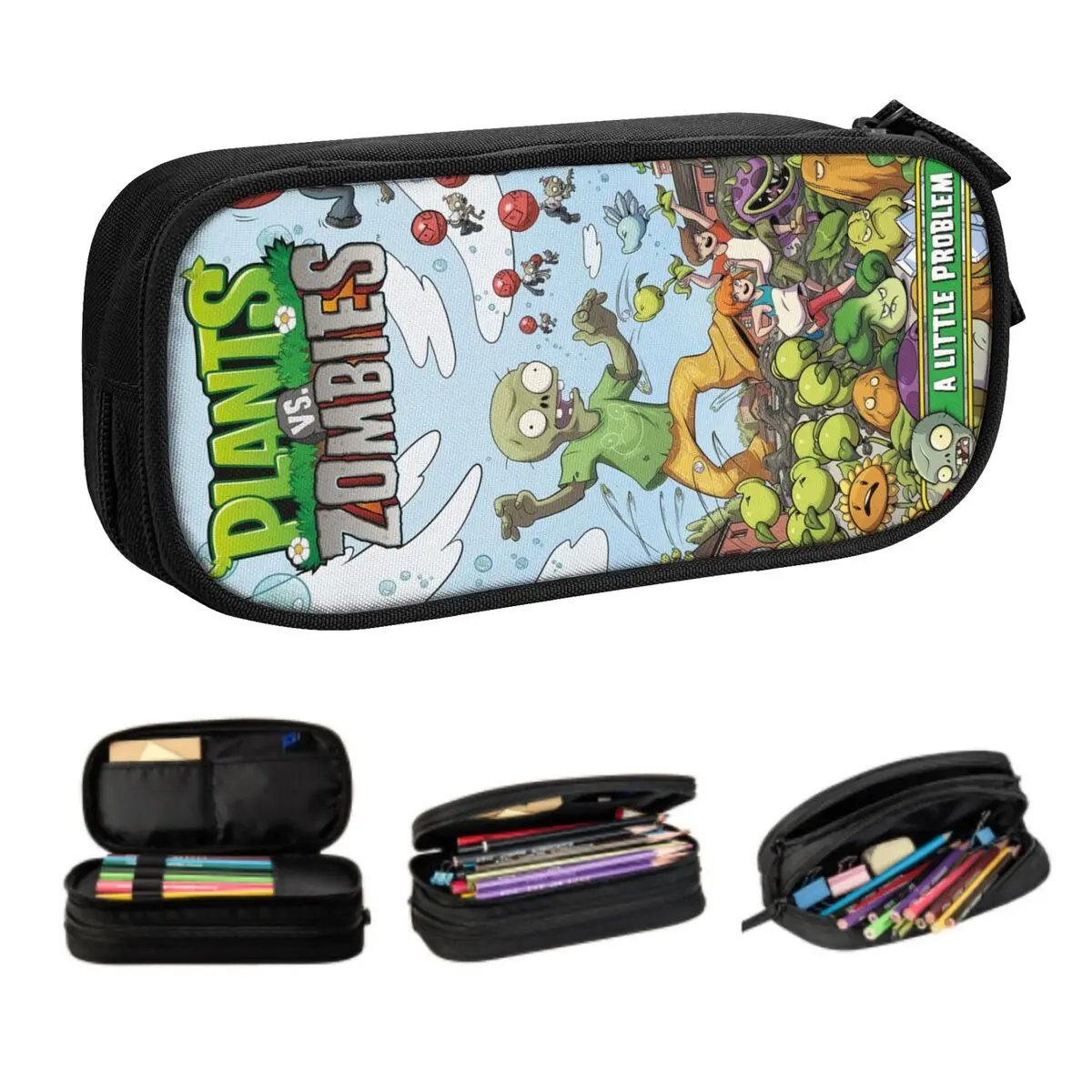Custom Korean Plants Vs. Zombies Game Pencil Case for Girls Boys Large Storage Pen Bag Box Stationery