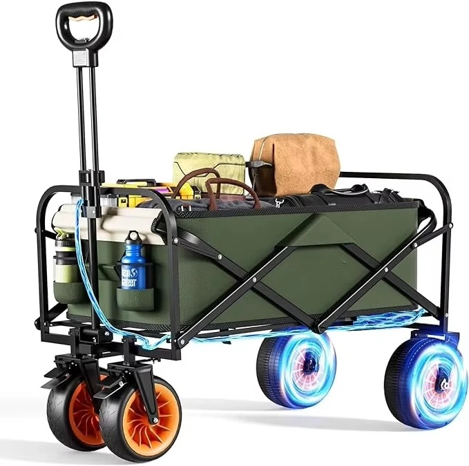 

2025 New Electric Power Outdoor Beach Camping Wagon Cart Trolley Garden Trail Foldable Folding Utility Wagon Troller