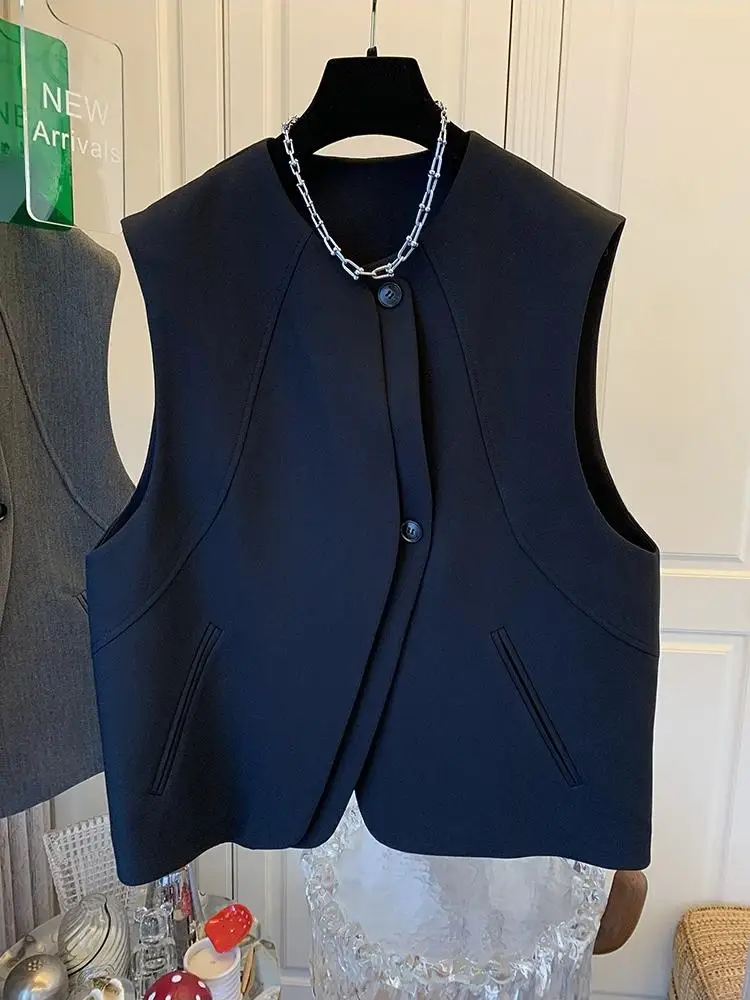 

SuperAen Asymmetrical Long Vest Women European and American Style Autumn 2025 New Slim Fashion Design Loose Print A-line Dress