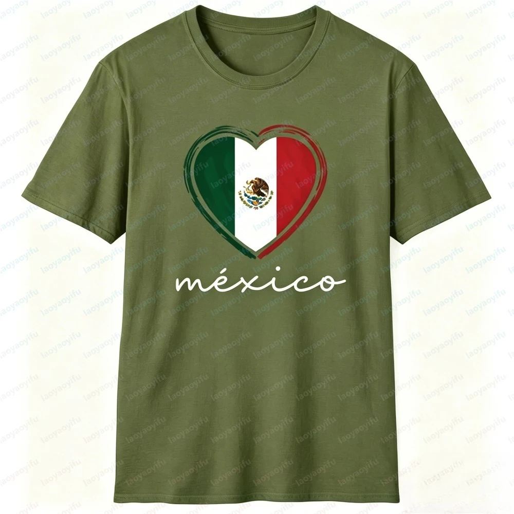 Unisex Summer Short Sleeve Fashion T-Shirt Mexico Flag Heart Print Casual Mexican Pride Fiesta Stylish Streetwear Party Tee view 6