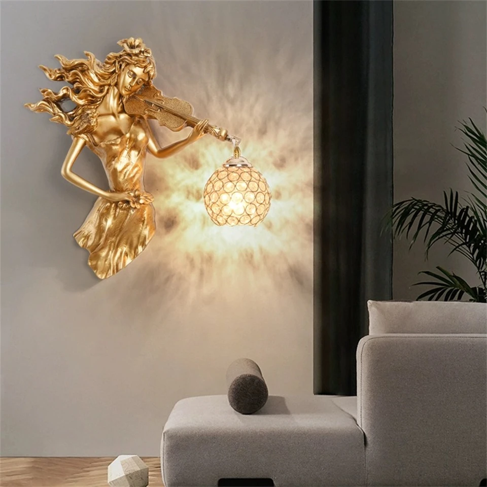 

Modern Music Piano Girl Wall Lamp Nordic Resin LED Wall Lights Living Room Bedroom Lamps Study Foyer Home Decor Lighting Fixture