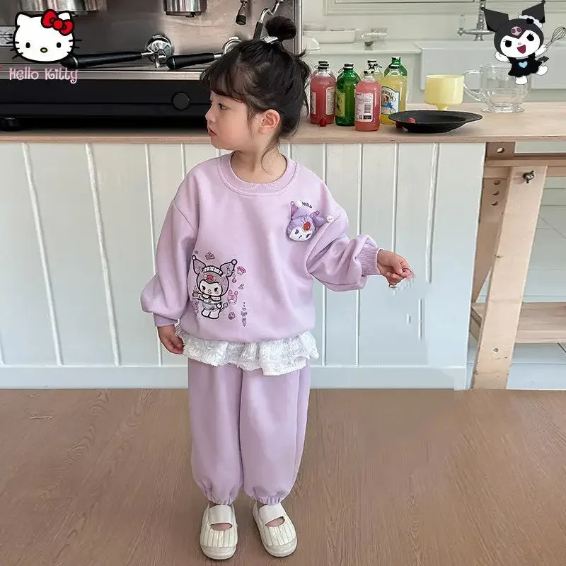 

Спортивный комплект Hello Kitty Kuromi для девочек Sanrio, аниме, каваи, брюки с длинными рукавами, весна-осень, новая мода, милый мягкий хлопок