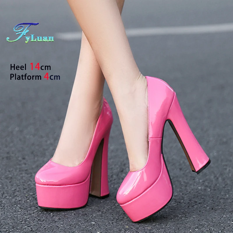 Luxury Retro Women's Pumps Waterproof Platform Round Toe Female Stiletto Car Model Cheongsam Lady Shoes Thick Heels Plus Size 46