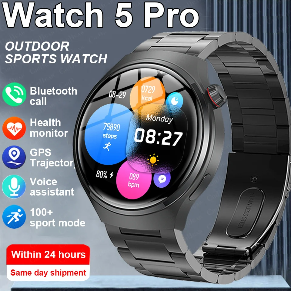

Новые смарт-часы 2026 Watch 5 Pro для мужчин: спортивные, с GPS, AMOLED HD-экраном 1,53 дюйма, NFC, пульсометром, Bluetooth-звонками, водонепроницаемые