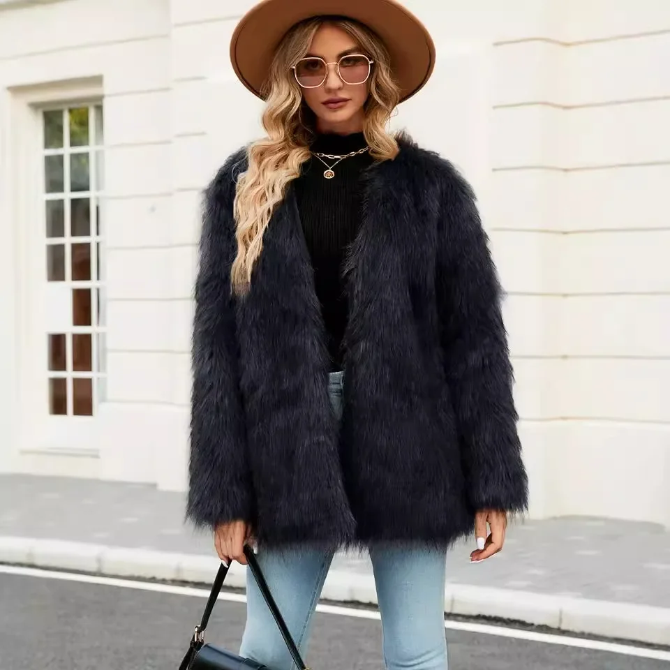 Cardigan Warm Faux Fur Coat Women Y2k Streetwear Thick Jackets Open Stitch Coats Outerwear Long Sleeve High Street Jackets