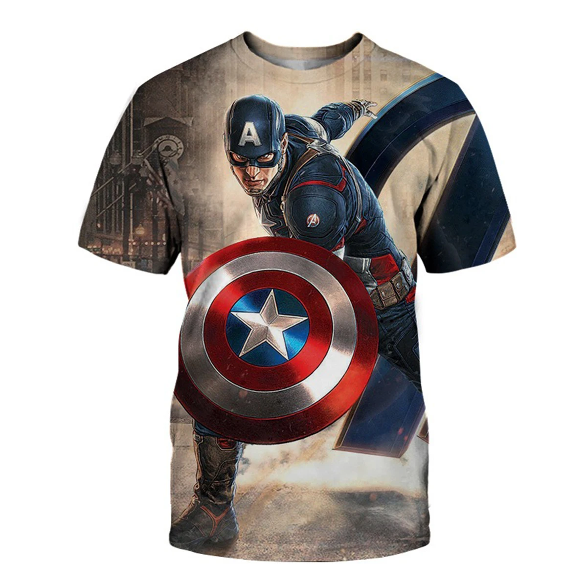 Camiseta masculina Marvel Capitão América com estampa 3D, novidade de verão, Vingadores, estampa 3D, casual, confortável, manga curta.