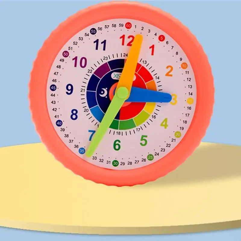 Y8AD Children Learning Clock Telling Time Teaching Clock Educational Desk Clock with Moveable Hand For Children Age 3＋