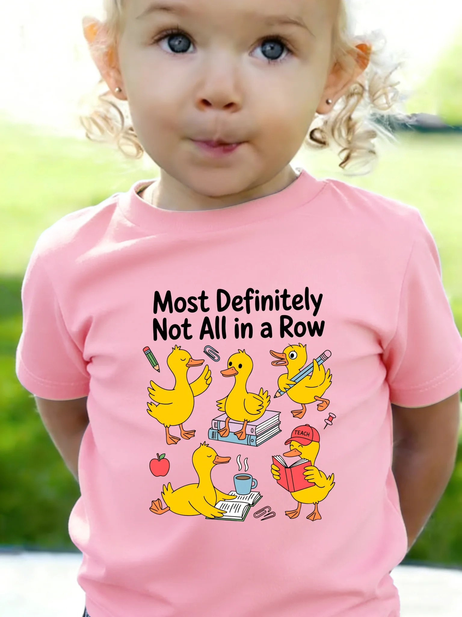 Kids Boys Girls Matching Tee Most Definitely All In A Row Cute Duck Teacher Graphic Short Sleeve Crew Neck Casual School Outfit