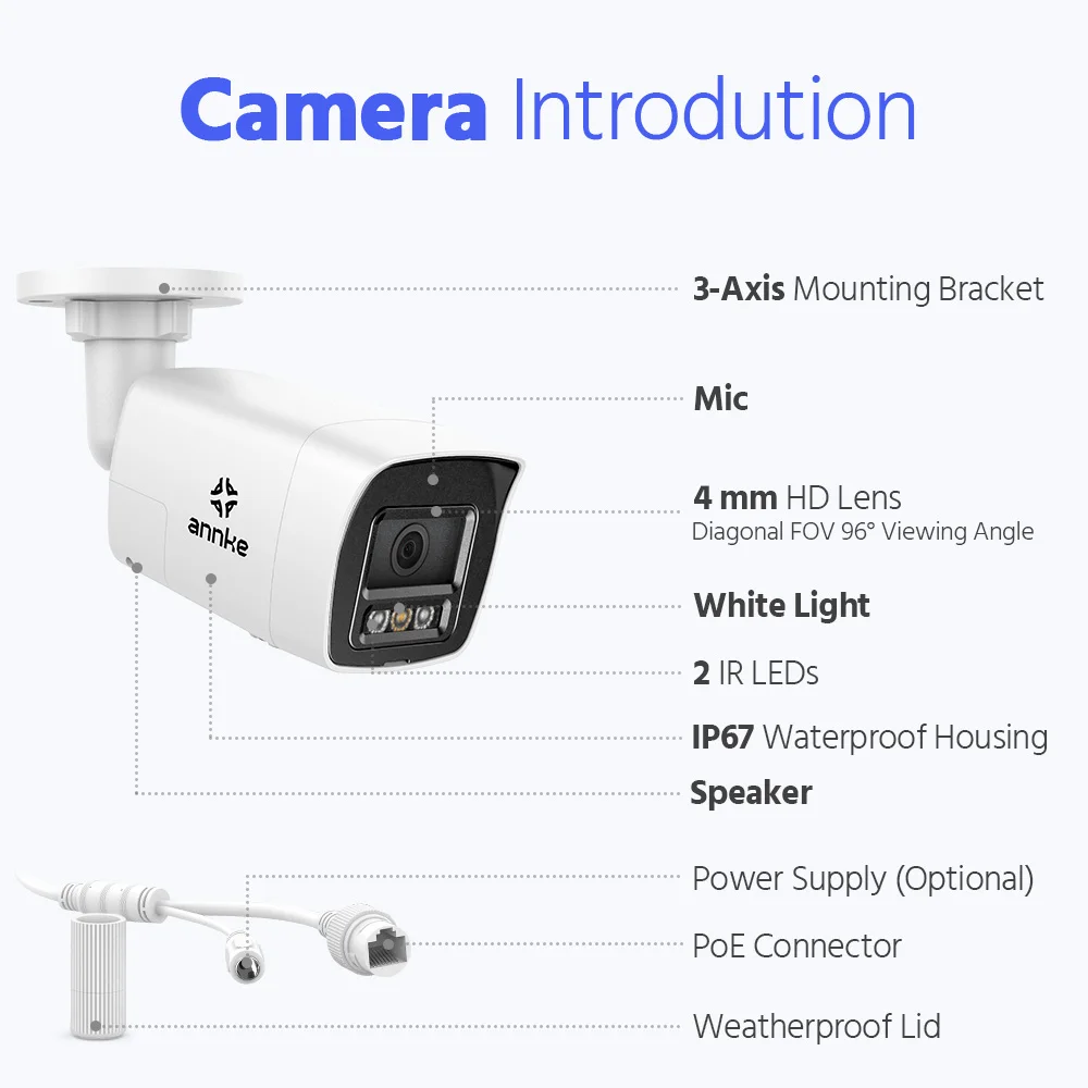 ANNKE 4Pcs 4K Ultra HD POE Network Video Security Camera 8MP H.265+ IP Camera Support Two Way Audio Human & Vehicle Detection